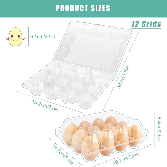 SINLUCESCE 120 Packs Egg Cartons Cheap Bulk, Plastic for 12 Eggs, Clear Egg Cartons 3 x 4 Grids, Perfect for Refrigerator Family Farm Commercial Business Market Display - Image 2