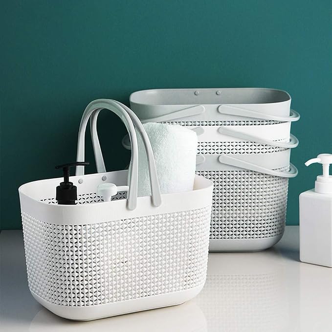 Plastic Portable Shower Caddy Basket, Storage Organizer, White, 2 Pack | Bottom Drain Holes, Keep Dry, Sturdy and Durable, Easy to Carry for Bathroom, Kitchen, Dorm Room, RV, College - Image 4