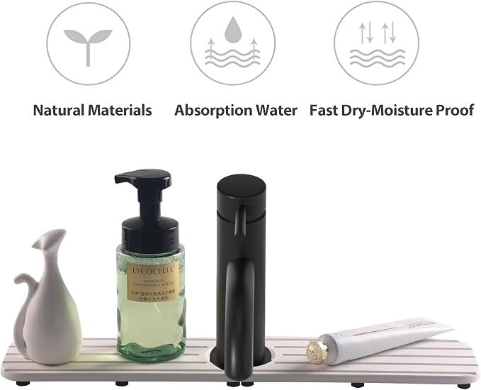 NiuYichee Water Absorbent Faucet Mat for Kitchen Sink,Stone Drying Sink Mat | Absorbing Stone Tray for Bathroom Counter, Diatomite Coaster, Sink Splash Guard/ Sink Protectors, Fast-dry, Prevent Moisture - Image 8
