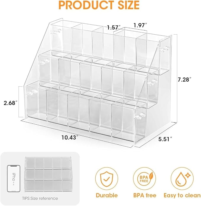 AIEVE Drink Packet Organizer with 15 Compartments, Water Packet Organizer for Water Flavor Drink Mix, Easy Assembly Acrylic Sugar Packets Holder for Cabinet Kitchen Storage Organization - Image 7