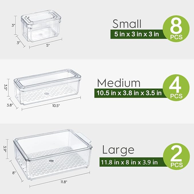 ZIJUND 14 Packs Fridge Organizers and Storage, Refrigerator Organizer Bins | Stackable BPA-Free Refrigerator Organizers and Storage Containers for Fruit, Vegetable, Food, Drinks, Cereals, Clear - Image 6