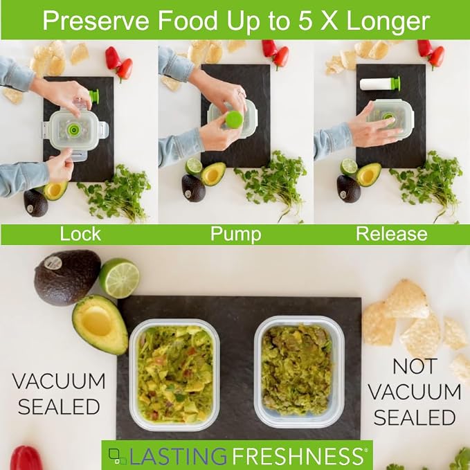 BPA-Free Plastic Vacuum Seal Containers with Hand Pump – Airtight Food Storage, Meal Prep & Pantry Organization, Preserves Freshness 5X Longer, 11-Piece Set - Image 7