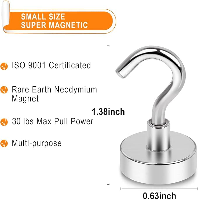 N52 Magnetic Hooks Strong Neodymium Magnet Hook for Cruise 6Pcs | High Power Strong Magnetic Cruise Refrigerator Hooks for Hanging, Kitchen, Garage, Classroom, Beach Vacation Kitchen Grills - Image 2