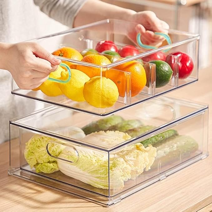 7Pack Clear Fridge Drawer Organizer Pull out Bins Stackable Refrigerator Organizer Bins with Handle for Kitchen Cabinet Organization Divided Produce Saver Container for Fruit Veggie Egg - Image 2