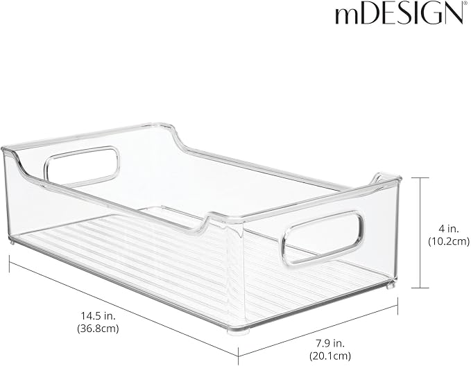 mDesign Wide Plastic Kitchen Storage Container Bins with Handles -Organization in Pantry, Cabinet, Refrigerator or Freezer Shelves - Food Organizer for Fruit, Yogurt, Squeeze Pouches - 2 Pack - Clear - Image 4