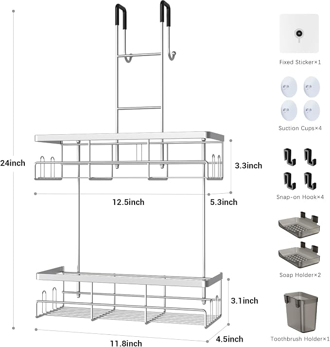 Aitatty Over the Door Hanging Shower Caddy: No Drill Rustproof Shower Rack | Includes Hooks & Soap Holders for Shampoo, Conditioner and Bathroom Essentials, Anti-Slip Design for Any Shower Room - Image 7