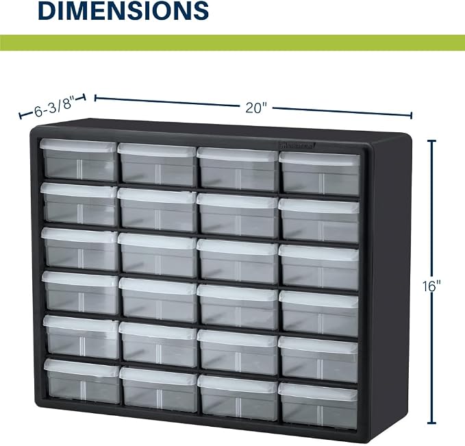 Akro-Mils 24-Drawer Plastic Drawer Storage Cabinet for Garage Organization, Bead Organizer, Building Bricks Storage, Teacher Toolbox, Makeup Organizer, 20-Inch W x 6-Inch D x 16-Inch H, 10124 White - Image 3