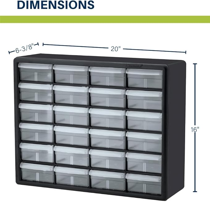 Akro-Mils 24-Drawer Plastic Drawer Storage Cabinet for Garage Organization, Bead Organizer, Building Bricks Storage, Teacher Toolbox, Makeup Organizer, 20-Inch W x 6-Inch D x 16-Inch H, 10124 Red - Image 3