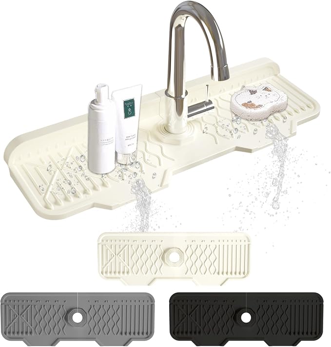 Silicone Sink Mat Splash Guard-17" x 6'' Sink Splash Guard,Kitchen Sink Accessories fit for Countertop, Bathroom,Farmhouse,RV by EBIGIC (Off-white) by EBIGIC