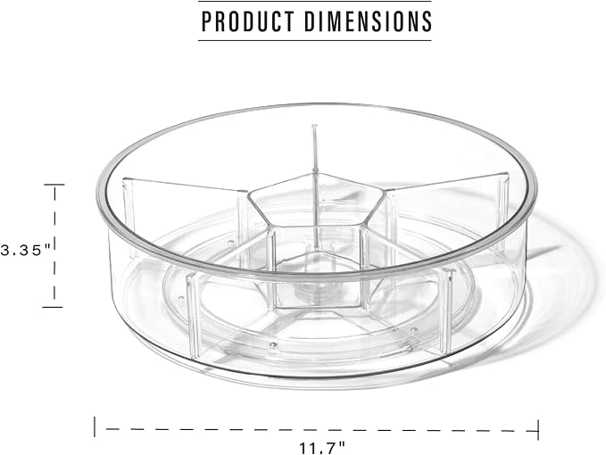 BINO Plastic Round Turntable Organizer with 6 Compartments - Clear | Spinning Divided Turntable Container | Rotating Organizer Storage for Bottle Condiments Fridge Kitchen Counter Pantry Bathroom - Image 2