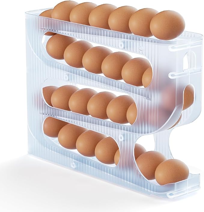FIFO Egg Holder for Fridge, Egg Organizer for 28 Large Size Eggs | 1-Pack Auto Rolling Egg Dispenser for Refrigerator, Space-Saving Egg Roller/Container/Storage(Frosted Clear) by Sotfamily