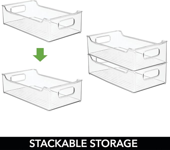 mDesign Wide Plastic Kitchen Storage Container Bins with Handles -Organization in Pantry, Cabinet, Refrigerator or Freezer Shelves - Food Organizer for Fruit, Yogurt, Squeeze Pouches - 2 Pack - Clear - Image 5