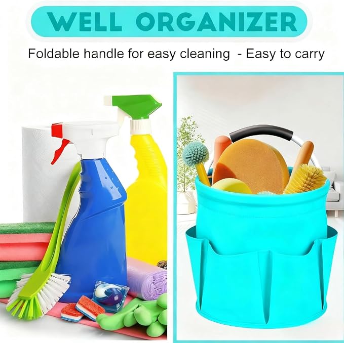 Cleaning Caddy for Cleaning Supplies,17L Cleaning Supply Caddy with Handle Foldable Cleaning Supplies Organizer Bucket Cleaning Products Organizers for Home, Garden (Lake Blue) - Image 5
