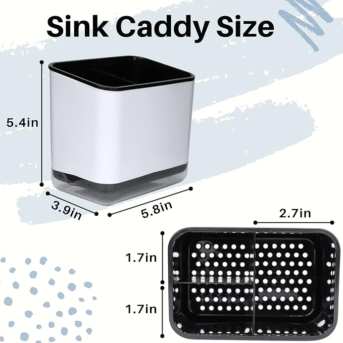 KeFanta Sink Caddy for Countertop, Sponge Holder for Kitchen Sink, Dish Sponge and Brush Holder, Plastic Dish Scrubber Organizer with Drain Pan, Black - Image 2