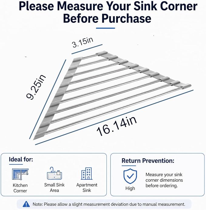 Triangle Roll Up Dish Drying Rack Over Sink, Silicone Wrapped Anti Slip Sink Organizer, Rust Proof Corner Dish Rack, Foldable Heat Resistant Kitchen Sink Organizer for Small Kitchens - Image 3