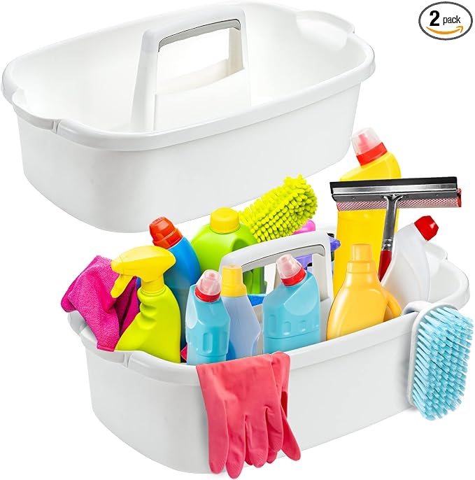 TOPZEA 2 Pack Cleaning Supplies Caddy, Large Plastic Cleaning Supply Organizer Bucket with Handle Portable Housekeeping Shower Tote Caddy Under Sink Tool Storage Baskets for Dorm, Bathroom, Household by TOPZEA