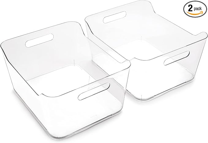 BINO | Plastic Storage Bins, X-Large - 2 Pack, Clear | THE SOHO COLLECTION | Pantry Organizers and Storage Containers Fridge Organizer Bins Kitchen Cabinet Organizer Medicine Cabinet Organizer Bin by BINO