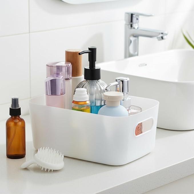 8 Pack White Plastic Storage Bins Multi-Use Small Organizer Bins Containers with Handles for Pantry, Cabinet, Under Sink, Kitchen, Bathroom & Office, 2 Sizes - Image 5