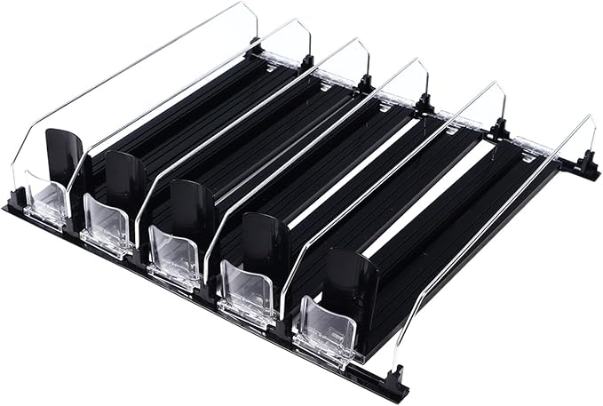 Refrigerator Drinks Organizer Spring Loaded Adjustable Push Rod Slide Rail Beverage Can Dispenser for Beer Drinks 38cm (Black) - Image 3