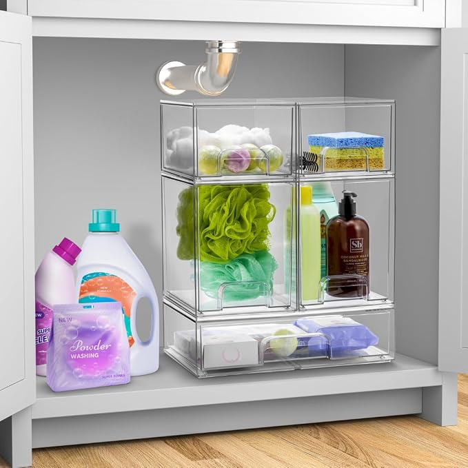 Sorbus Acrylic Storage Containers - 2 Pack, Stackable Storage Bins Set for Bathroom Organization - Clear Acrylic Drawer Organizers - Makeup Case Pull-Out Drawers (7.6’’ Tall) - Image 2
