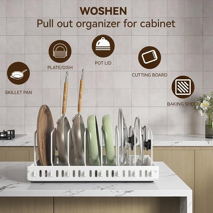 Pull Out Pot Lid Organizer | Cabinet Pan Rack, 10 Dividers - Image 7