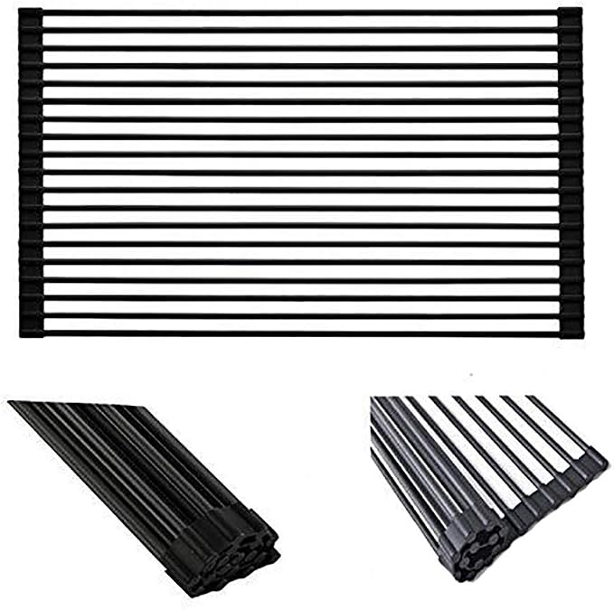 Ahyuan Large Roll up Dish Drying Rack Foldable Dish Rack Over Sink Dish Drainer Roll-up Sink Drying Rack Full Silicone Coated Stainless Still Dish Drying Rack (Matte Black, 20.5''X13.13'') - Image 6