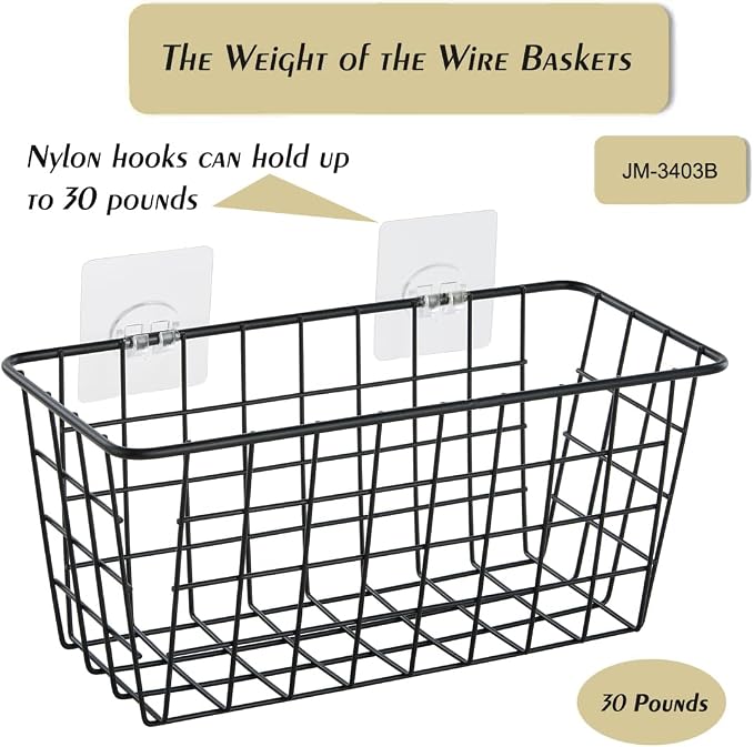 JUNCHU CHERRY 5 Pack Hanging Storage Basket, Bathroom Basket, Household Goods, with Traceless Tape, no Drilling, for Cabinet Storage, Kitchen, Bathroom, Storage Room,Black - Image 5