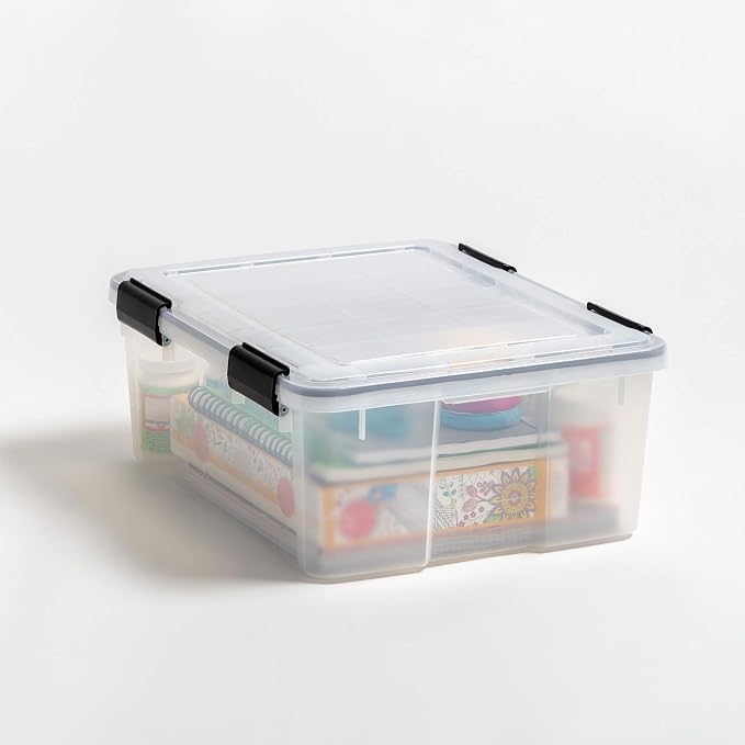 IRIS USA 6-Pack 31 Qt Storage Bins with Gasket Lids, Clear/Black | WeatherPro seal protects everyday essentials in closets, offices and laundry rooms - Image 2