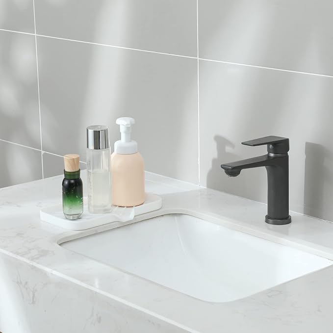 MicoYang Silicone Soap Dish with Drain Spout — Self-Draining Sink Organizer Tray for Bathroom & Kitchen, Sponges, Dispensers & Soap Holder, Non-Slip & Dishwasher Safe, White (Medium, 9.6"×5.3") - Image 8