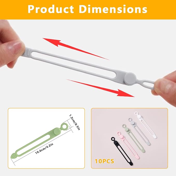 10 Pcs Silicone Cable Ties, Reusable Cord Organizer. | High Elasticity Cable Management Straps for Home Office Kitchen Appliances Cords Wires - Image 2