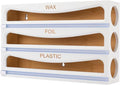 Bamboo Wrap Dispenser with Cutter, Plastic Wrap Organizer, Aluminum Foil Organization, and Wax Paper Dispenser Holder for Kitchen Drawer and Wall, Compatible with 12" Roll (02 White) by CozeeBay