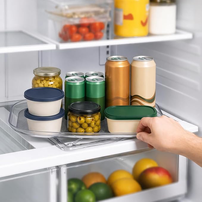 Oizeir Refrigerator Lazy Susan Turntable – Clear Rectangular Fridge Organizer with Suction Cups, 360° Rotating Tray for Side-by-Side Refrigerators, Cabinet & Pantry Organization by Oizeir