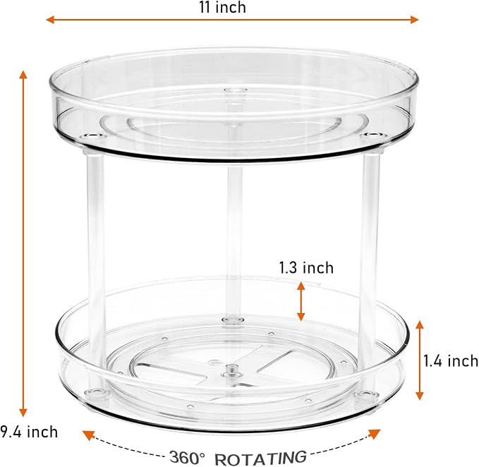 Amolliar 2 Tier 11" Lazy Susan, Rotating Turntable Organizer for Cabinet, Kitchen, Fridge, Countertop, Bathroom, Pantry Organizer Storage, Spice Spinner Rack for Condiment, Snack, Under Sink Organizer - Image 3