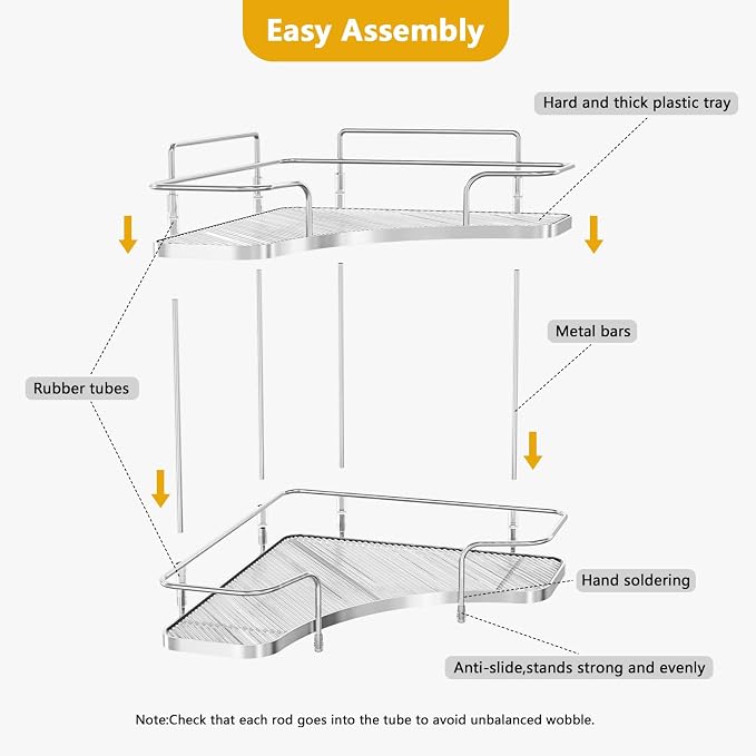 2 Tier Bathroom Organizer Countertop Corner, Makeup Organizer | Vanity Organizer Corner Shelf for Skincare, Cosmetics, Perfume, Tool-Free Assembly, Space-Saving, Silver - Image 4