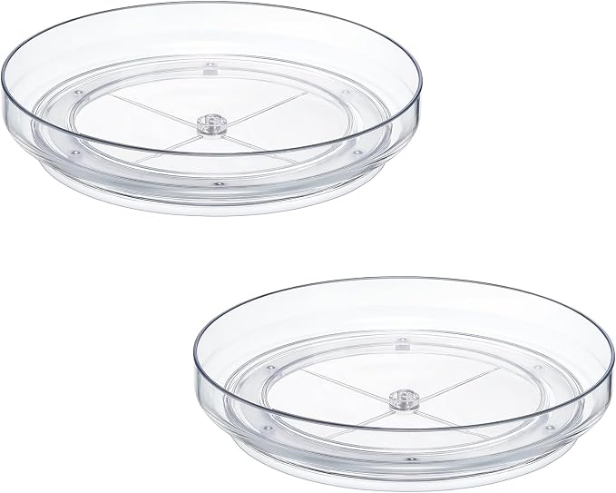 2 Pack 9 Inch Elegant Clear Turntable Acrylic Lazy Susan, Non-Skid Rotating | Smoothly Kitchen Spice Rack, Cabinet Pantry Organization Storage, Refrigerator, Vanity Makeup, Bathroom Countertop Organizer by MakeLifeBetterEasier