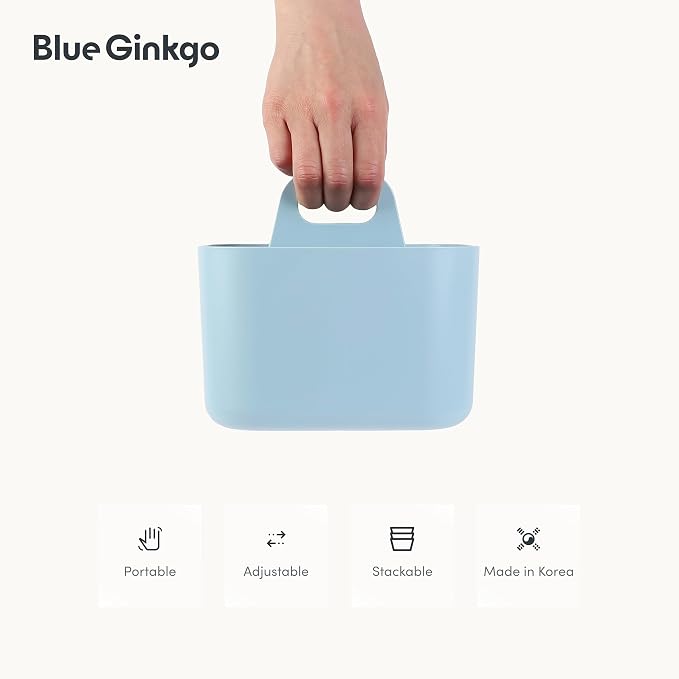 BLUE GINKGO Stackable Organizer Caddy, Square, Blue, Made in Korea | Portable. Adjustable. Home, Office & School Storage. - Image 5