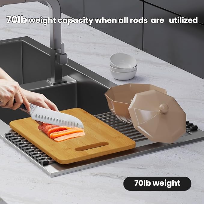 Roll Up Dish Drying Rack, Stainless Kitchen Accessories, Foldable Dish Rack, Anti-Slip Design Sink Counter Storage, Over The Sink Dish Rack, Stainless Steel, (17.5" x 12") Gray - Image 4