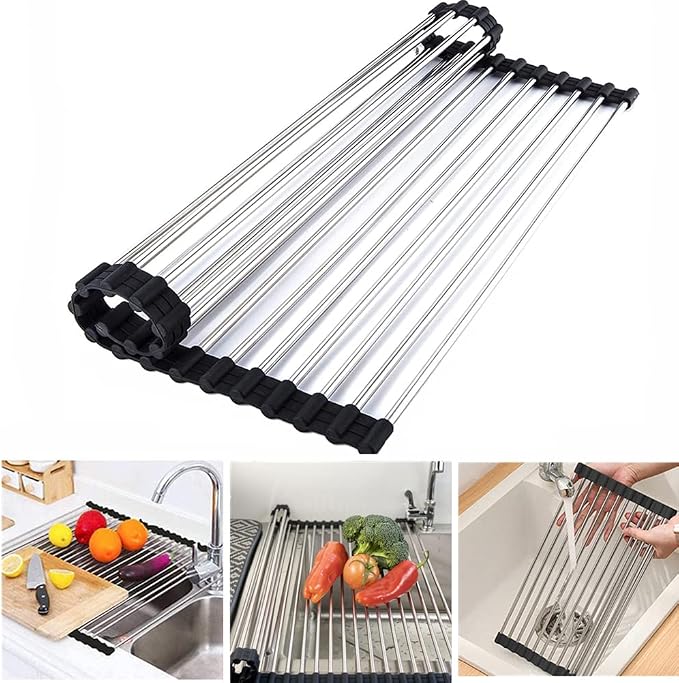 Stainless Steel Roll Up Dish Rack Over The Sink Roll Out Dish Drying Rack for Kitchen Dishes,Cups - Image 2