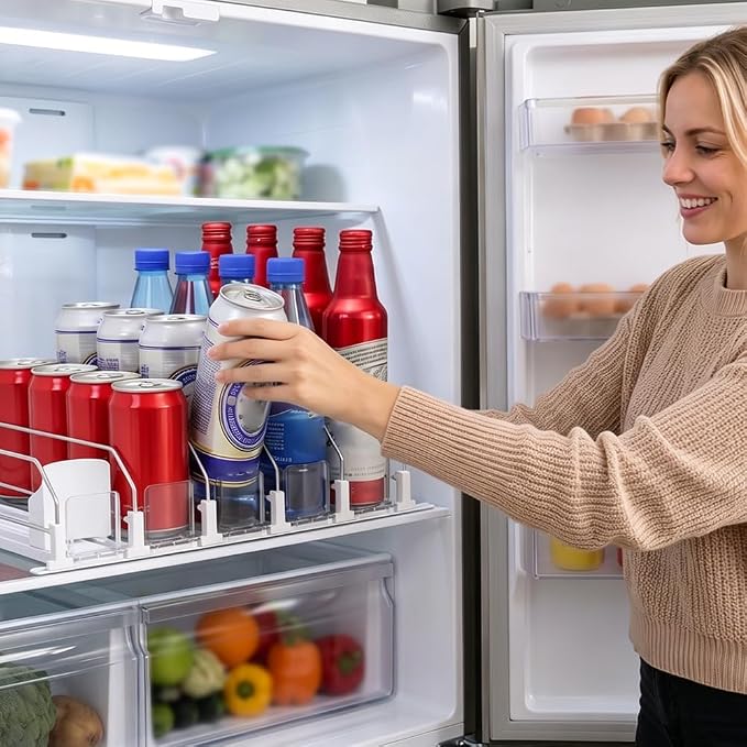 Drink Organizer for Fridge,5 Row Self-Pushing Soda Can Organizer for Refrigerator, Adjustable Can Dispenser for Fridge, Fits 12oz, 16oz & 20oz Cans, Holds Up to 25 Cans - Image 2