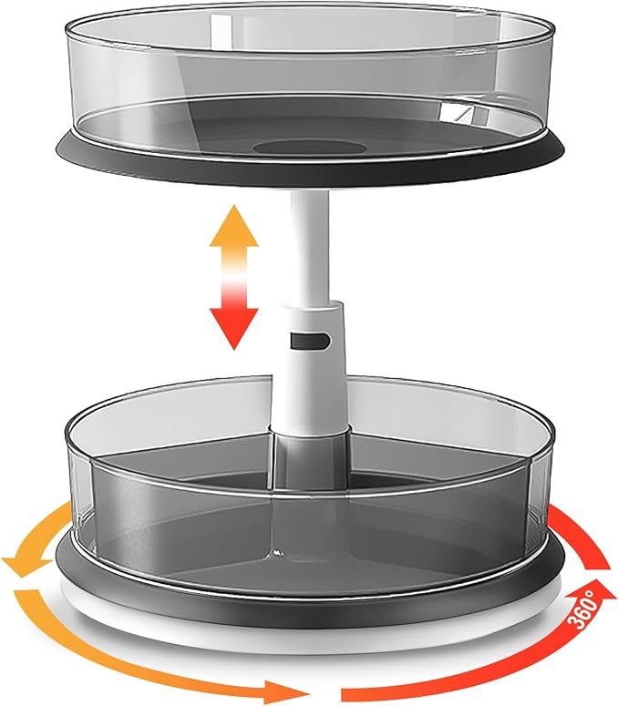 Lazy Susan Organizer for Medicine 2 Tier Pill Bottle Turntable | Clear Grey, 11 Inch, for Vitamin, for Cabinet, for Pantry, with Large Spice Rack by Sharefeelingwithlife