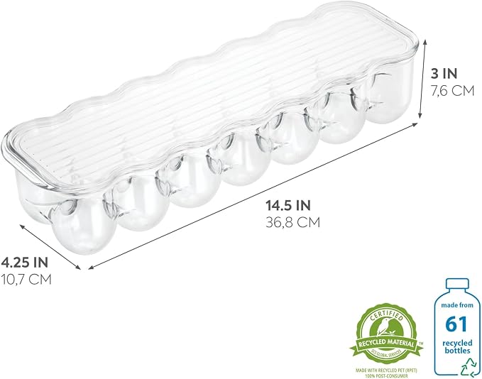 iDesign Plastic Egg Holder for Refrigerator with Handle and Lid, Fridge Storage Organizer for Kitchen, Holds up to 14, 4.25" x 14.5" x 3", Clear - Image 3