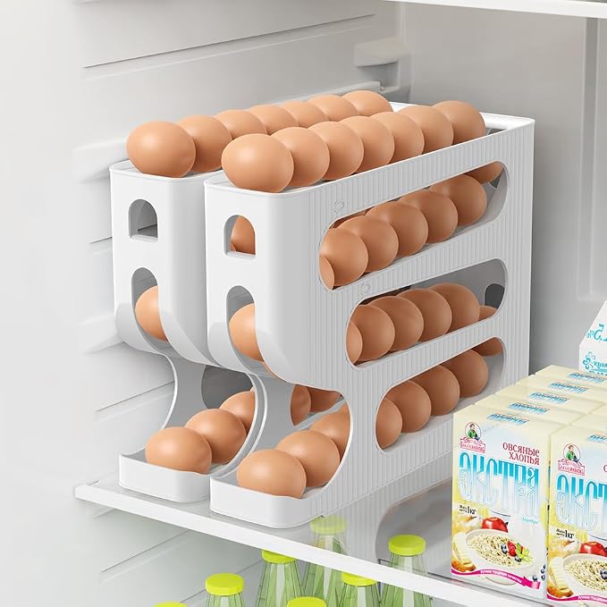 FIFO Egg Holder for Fridge, Egg Organizer for 28 Large Size Eggs | 1-Pack Auto Rolling Egg Dispenser for Refrigerator, Space-Saving Egg Roller/Container/Storage for Kitchen Countertop - Image 8
