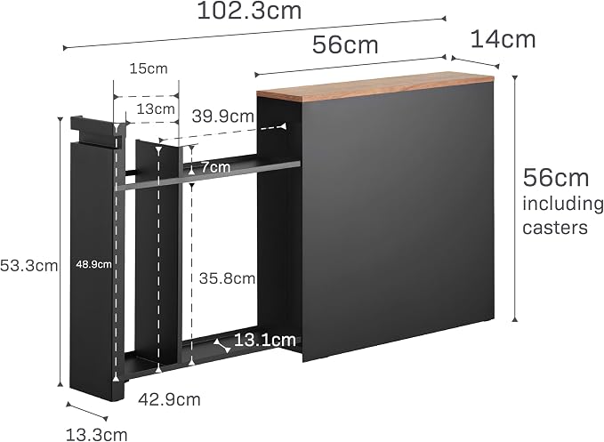 Yamazaki Home Pull-Out Bathroom Storage Cabinet with Wood Top, Black | Slim space-saving bathroom storage cabinet with a natural wood top. Clever pull-out design. Holds 12 rolls of toilet paper. - Image 3