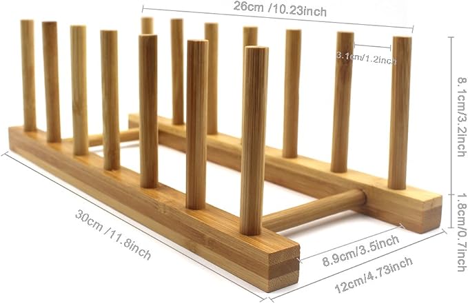 Bamboo Wooden Plate Racks Dish display Holder Kitchen Storage, Pack of 2 | Cabinet Organizer for Dish / Plate / Bowl / Cup / Pot Lid / Cutting Board/ Book (vertical) - Image 2
