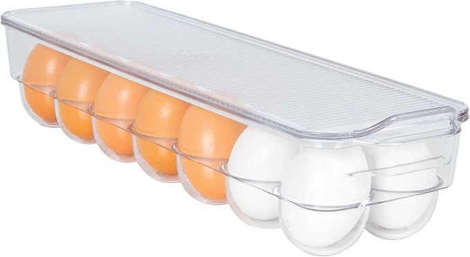 Kitchen Spaces KSEG12-AMZ Egg Tray 14pc Stackable Food Storage Organizer for Refrigerator, 14.5" x 3" x 4.5", Clear - Image 2