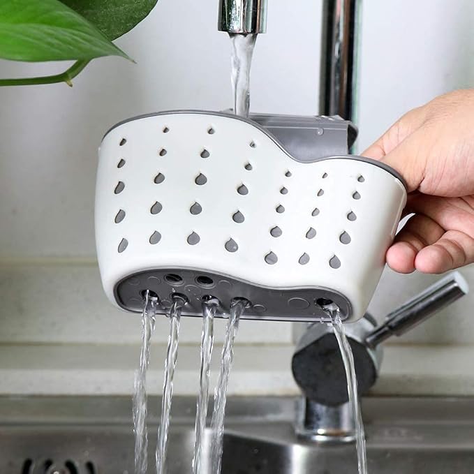 EC ELEGANTCHARM Kitchen Sink Caddy Sponge Holder Silicone Plastic Soap Holder Hanging Ajustable Strap Faucet Caddy with Drain Holes for Drying - Image 5