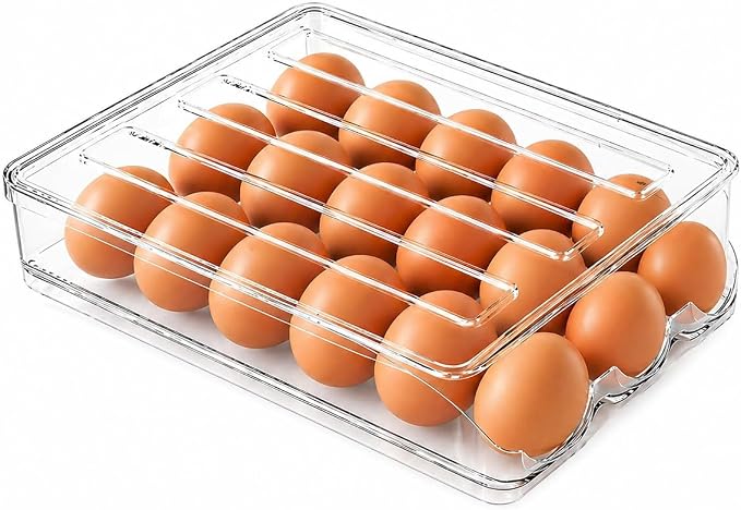 18 Egg Storage For Refrigerator, Egg Dispenser For Refrigerator, Automatic Rolling Egg Holder For Fridge, BPA-Free Clear Egg Tray. by Luxeporch