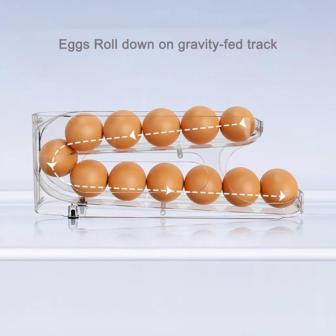 Egg Holder for Fridge, FIFO Egg Roller for Eggs 12 Count, Clear | Auto Rolling Egg Storage Organizer Container, Dispenser for Refrigerator, Space Saving - Image 3