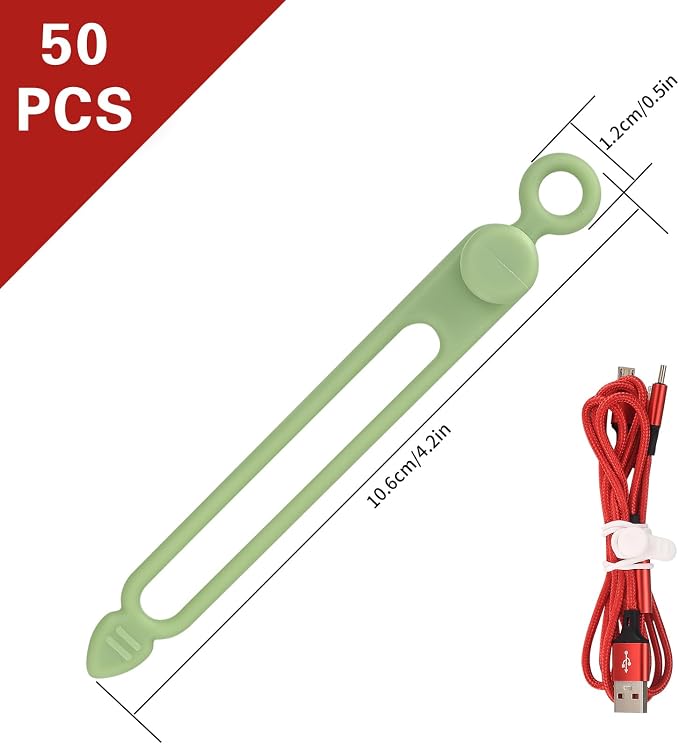 50 Pcs Silicone Cable Ties, Reusable Cable Straps Wire Organizer. | Cable Management Cord Organizer for Fastening Earphone Phone Charger Home Office Desk Kitchen Appliances Cable Cords Wires - Image 2
