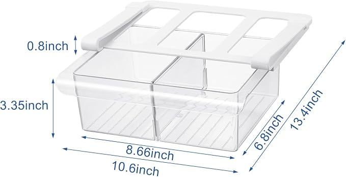 Pull-Out Fridge Drawer Organizer - Under Shelf Storage Bins for Refrigerator Organization for Fruits Vegetables, Cheese & Deli (3.35" Height x 8.66" Width + dividers) - Image 2